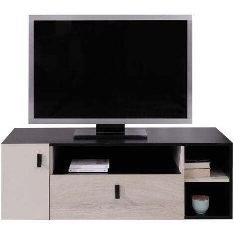 Lowboard 120cm in schwarz mit Eiche und beige, PITTSBURGH-133