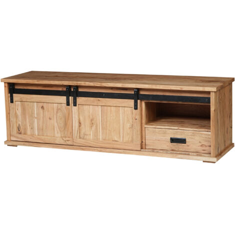 Lowboard 160 x 45 x 50 cm Akazienholz massiv naturfarben ohne Baumkante LIAN 3