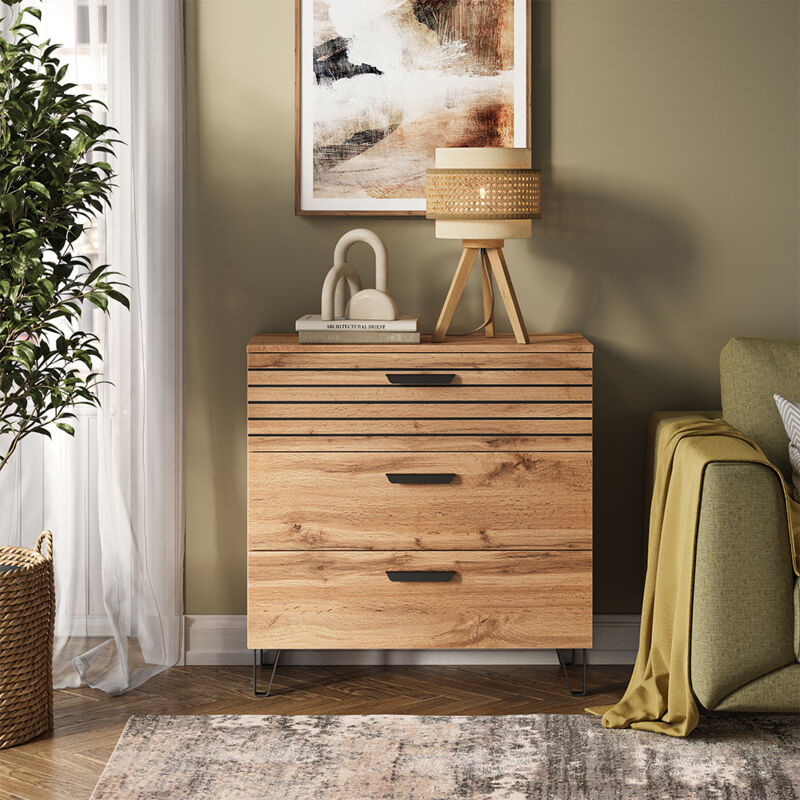 Kommode Amber, Eiche Wotan, 80 X 82 Cm Mit 3 Schubladen, Vicco