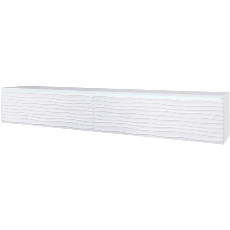 Muebles Slavic - Meuble tv Lowboard d 180 cm, meuble tv sans éclairage led, meuble tv suspendu, coloris blanc ondulé