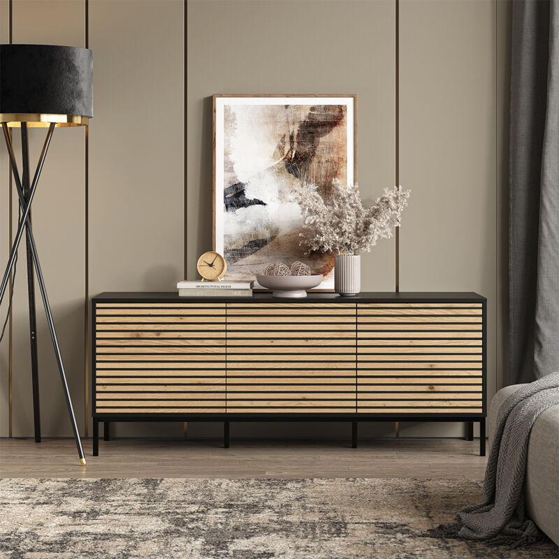 Vicco - Kommode Eliza, Schwarz/eiche, 150 X 60 Cm Mit 3 Schubladen