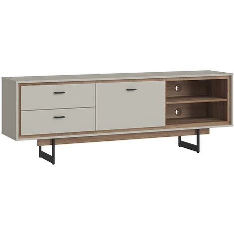 Lowboard Fernsehtisch in Flagstaff Eiche Nb. und grau RAMVIK-129, B/H/T ca. 160/65/40 cm