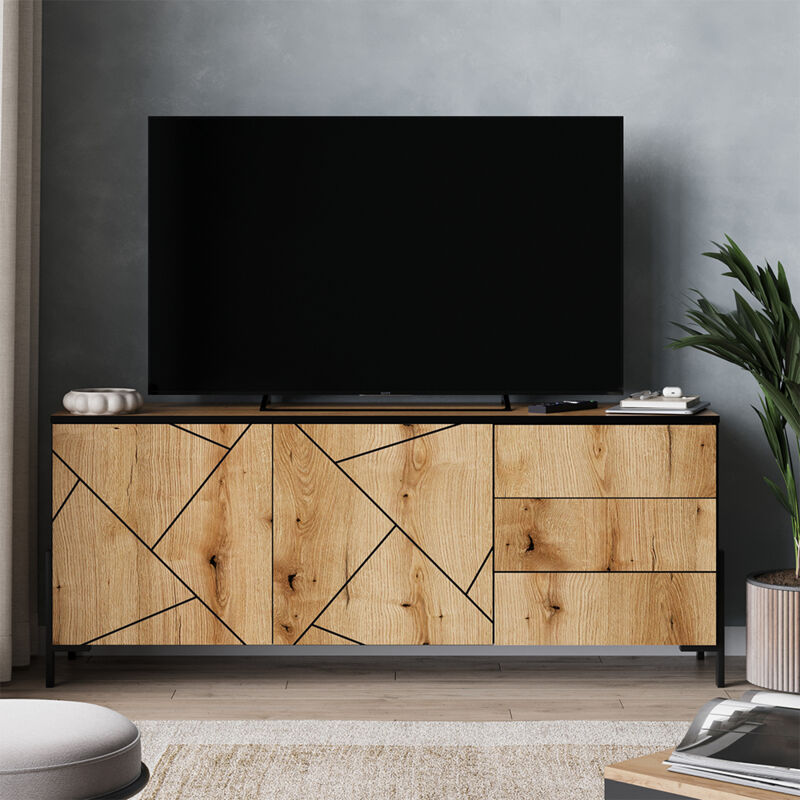 Lowboard Hatto, Eiche, 150 X 60 Cm Mit Türen Und Schubladen, Vicco