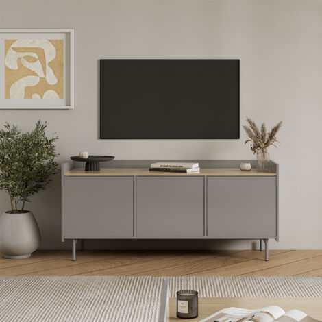 Lowboard Velina, Grau/Eiche, 140 x 63 cm mit 3 Türen, Vicco