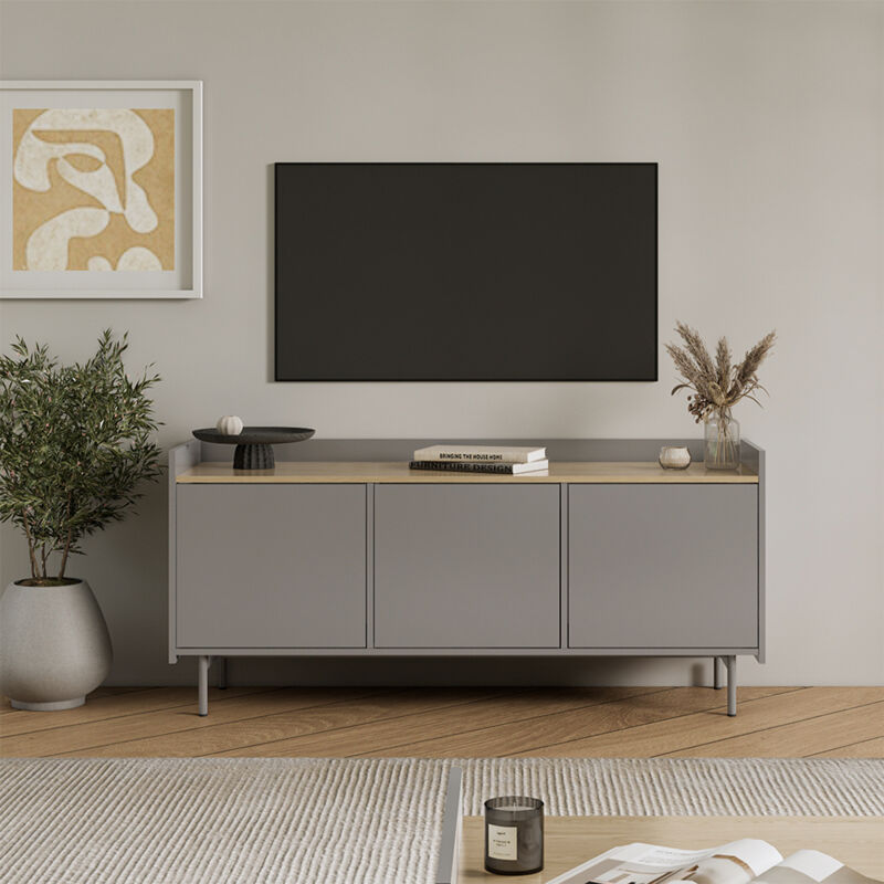 Lowboard Velina, Grau/eiche, 140 X 63 Cm Mit 3 Türen, Vicco