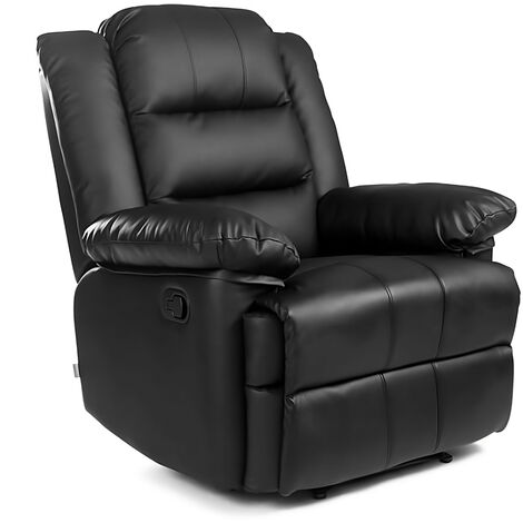 LUXURY LIFE Loxley Leather Recliner Armchair Sofa Home Lounge Chair Reclining Gaming (Black)