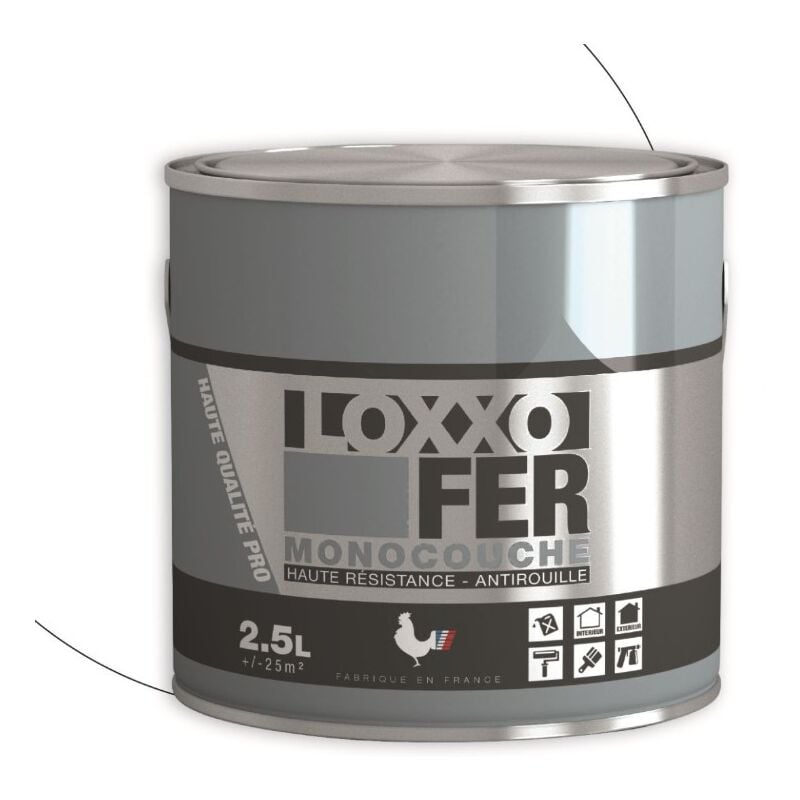 Loxxo - Peinture Fer Antirouille - Monocouche - Haute Résistance - Intérieur & Extérieur Couleur: Noir - Conditionnement: 2.5L