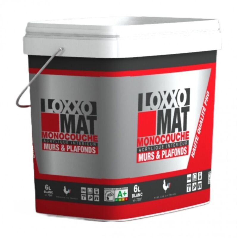 Peinture Acrylique Murs & Plafonds - Monocouche - Blanc Mat Couleur: Blanc - Conditionnement: 6L - Loxxo