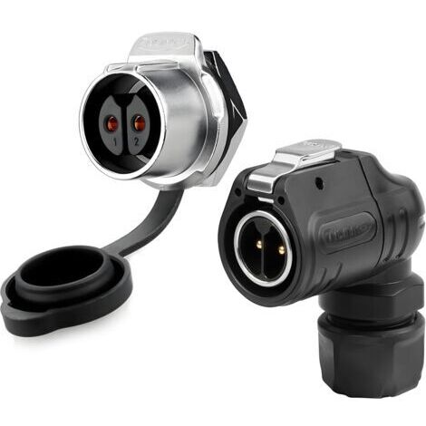 LP20 90° 2-poliger wasserdichter Schnellanschluss-Winkelstecker, einpolige Buchse, runder elektrischer Außenstecker für Industrieanlagen