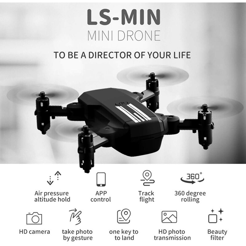 

LS-MIN Mini Drone RC Quadcopter 1080P Camara 13mins Tiempo de vuelo 360 ° Flip 6-Axis Gyro Gesture Photo Video Track Vuelo Altitud Hold Control