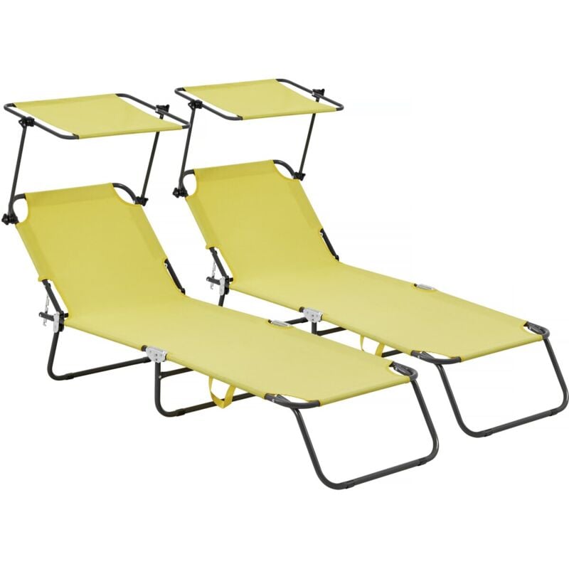 Habitat Et Jardin - Lt de 2 bains de soleil pliable 'Lazy' - Avec pare soleil - Jaune