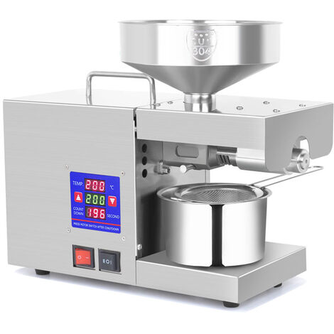 LTP333 610W Maquina inteligente de prensado de aceite comercial de acero inoxidable para cocina domestica con pantalla digital Control de temperatura de 0 300 ℃ Puerto de alimentacion grande de 38 mm