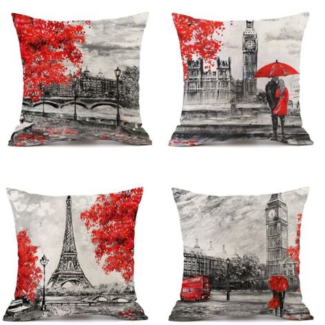 LTS FAFA 4pcs housse de coussin, polyester et lin taie d'oreiller canapé voiture décor à la maison housse de coussin 45 x 45 cm (couple rouge)