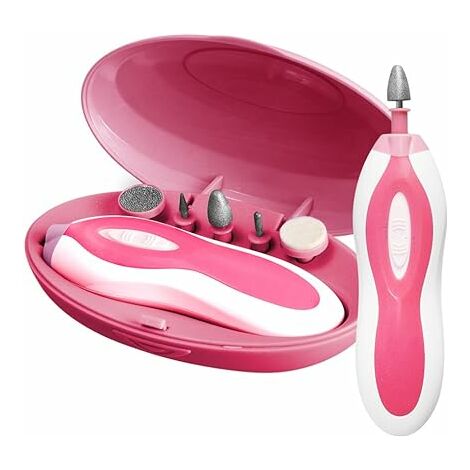 LTS FAFA 5 en 1 Kit de Manucure et Pédicure Polissoir Electrique Ongles avec 5 Embouts 2 Vitesses 4 Modes Lumière LED Ponceuse Electrique Ongles pour Soin des Mains et des Pieds Usage Domestique - Ros