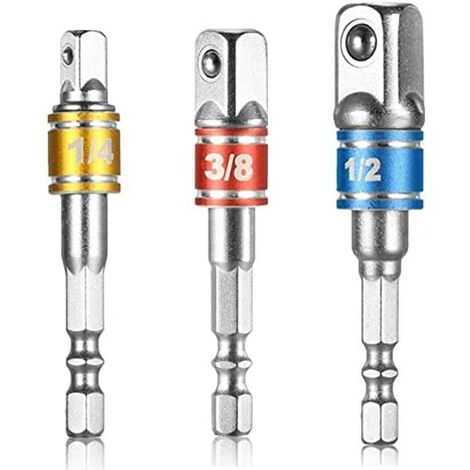 LTS FAFA Adaptateur de douille 3 pièces [1/4", 1/2", 3/8"] Adaptateur de jeu d'écrous de clé à douille hexagonale.