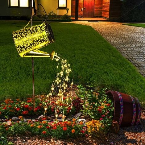 LTS FAFA Arrosoir Solaire Lumière Décoration de Jardin - Sculpture d'extérieur en Cuivre étanche Décoration Étoile LED Fée Art Déco Lumière Jardin à Suspendre (avec Support)