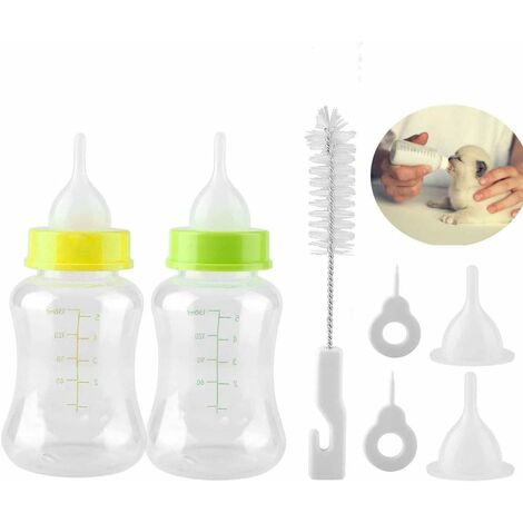 LTS FAFA Biberon per Gatti per Animali Domestici Kit Alimentatore per Latte Acqua per Allattamento con Bottiglia per Capezzoli Rotondi di Ricambio Spazzola per Bottiglie per Capezzoli di Ricambio per