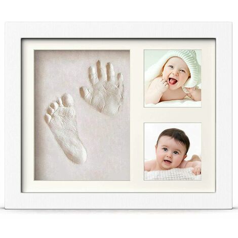 Relaxdays Lot cadre photo et moulage pour bébé, empreinte main & pied, 2  photos, H x L : 18 x 35 cm, blanc