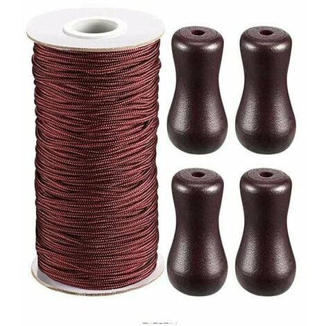 LTS FAFA Corde d'Ombrage Tressé Marron Superma 55 M Rouleau avec 4 Pièces Marron Pendentif en Bois(Marron)