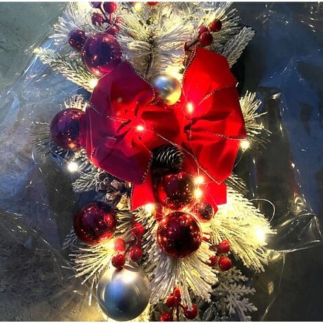 Guirlande de Noël,Guirlande Noel de 270 cm,Couronne de Noël Artificielle  Pré-IlluminéeGuirlande Sapin,Guirlande LED à Pile Rouge