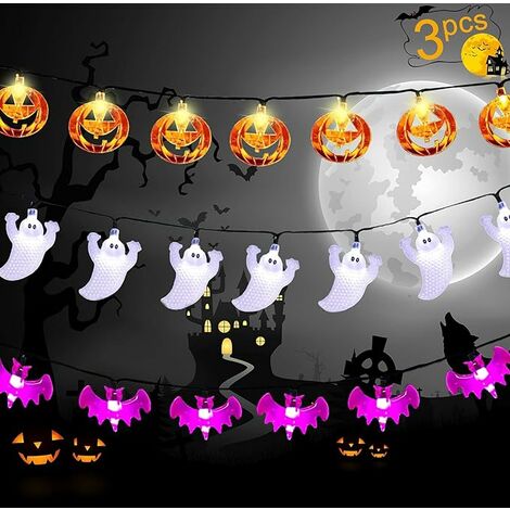 Guirlande lumineuse en rotin pour Halloween, violette, alimentée par  batterie, adaptée pour Halloween, maison, fête, décoration