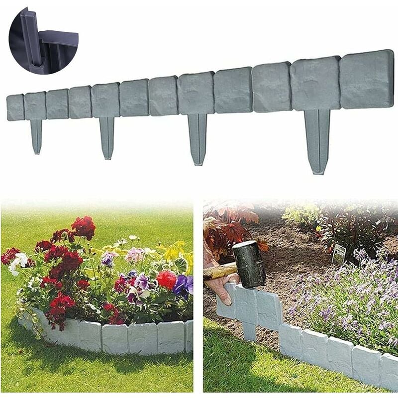 Gazon aspect pierre - Clôture de jardin flexible en plastique - Bordure de tonte - Palissade de jardin - Parfait comme Clôture décorative pour