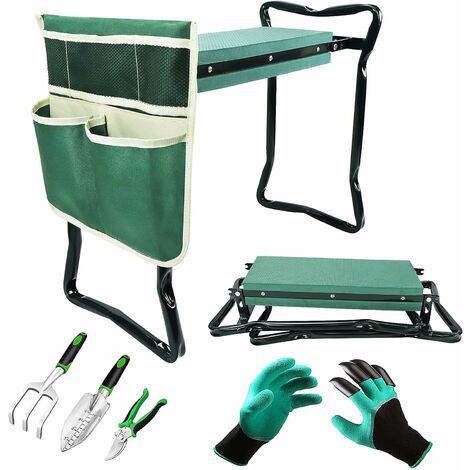 LTS FAFA Hightingale Genouillère et siège de Jardin avec Pochette pour Sac à Outils - Banc de Jardin léger et Portable épaississant Le Coussin en Mousse EVA Tuyau en Acier Robuste avec 4 Outils de Jardin