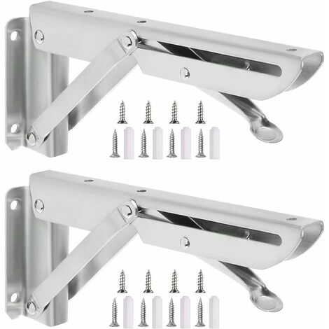 LTS FAFA Lot de 2 supports d'étagère pliables en acier inoxydable de 20,3 cm, support d'étagère mural pliable en forme de L pour banc de travail en bois