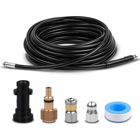 LTS FAFA Tuyau de nettoyage de 15 m, kit de nettoyage de tuyau de vidange pour nettoyeur haute pression avec sonde de nettoyage de vidange et buse pivotante pour Karcher Series K2 K3 K4 K5 K6 K7 et LA