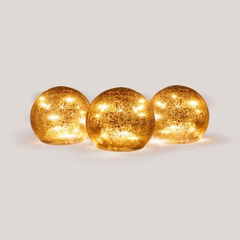 NEWGARDEN LUA 10 paquets de 3 boules de cristal illuminées. Sphères de décoration de Noël. Fonctionne avec des piles. Lumière LED chaude. Fabriqué en Espagne