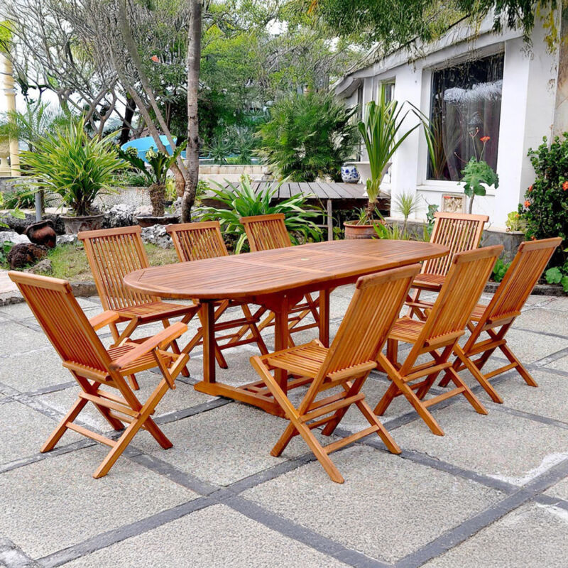 Concept-usine - Lubok : Salon de jardin Teck huilé 8 personnes - Table ovale + 6 chaises + 2 fauteuils