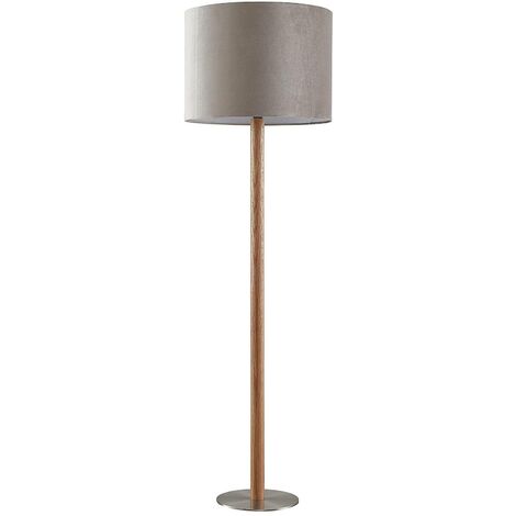 Lucande Heily Stehleuchte, Holz, rund 35 cm, grau - nickel, grau, Holz hell