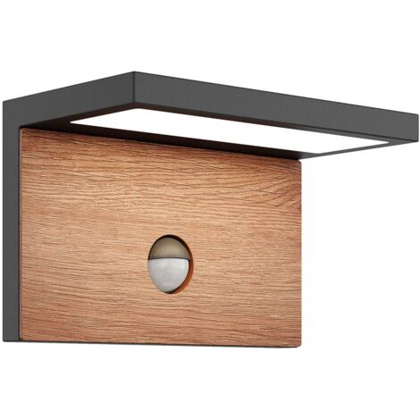 Lucande Lignus LED-Außenwandlampe, Bewegungsmelder - dunkelgrau, holz