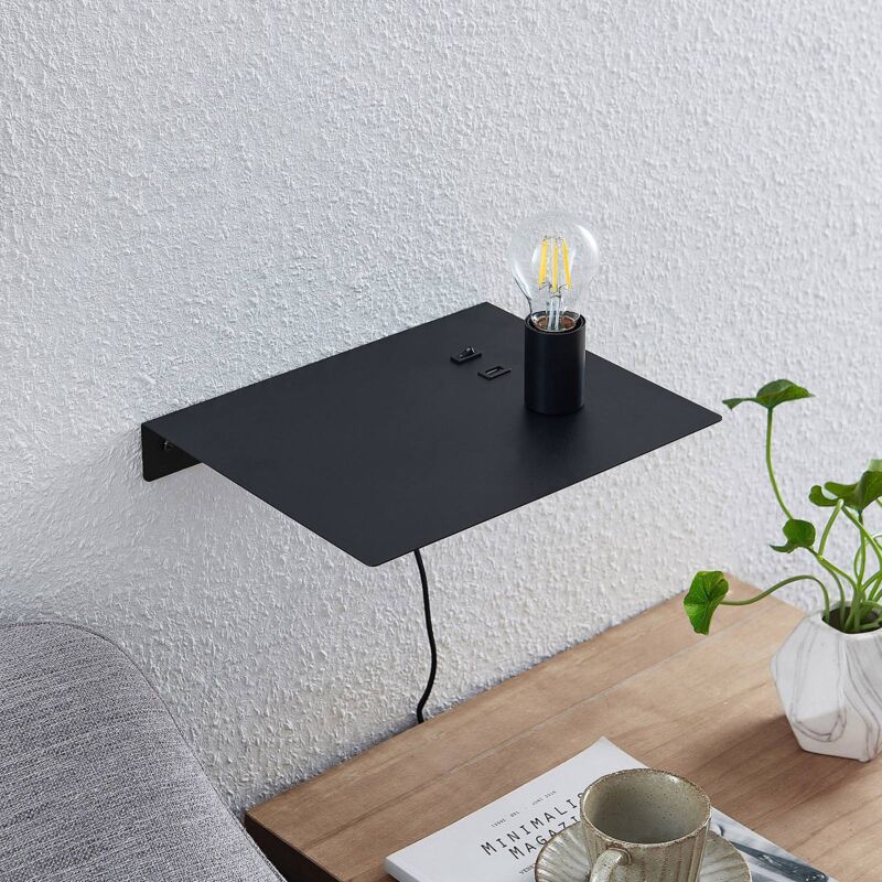 

Lucande Malvina aplique, estante, USB, negro