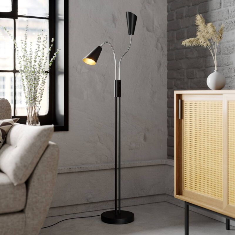 

Medira lámpara de pie, 2 luces, negra - Lucande