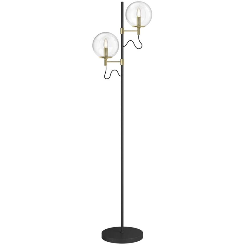 Lucande - Sotiana Stehleuchte, 2 Glaskugeln, messing