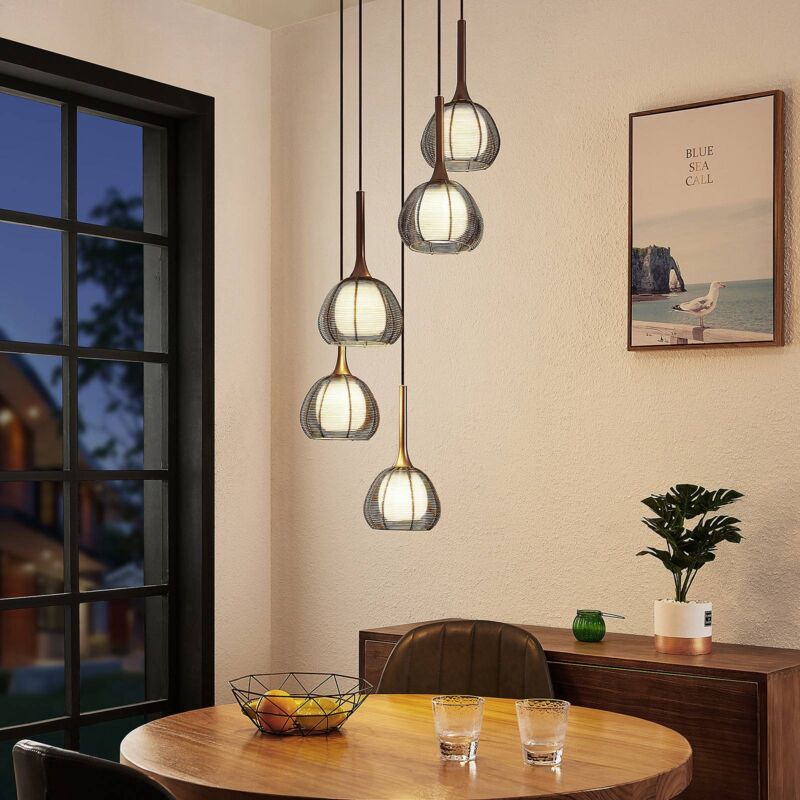 

Tetira colgante, 5 luces, redondo, marrón - Lucande