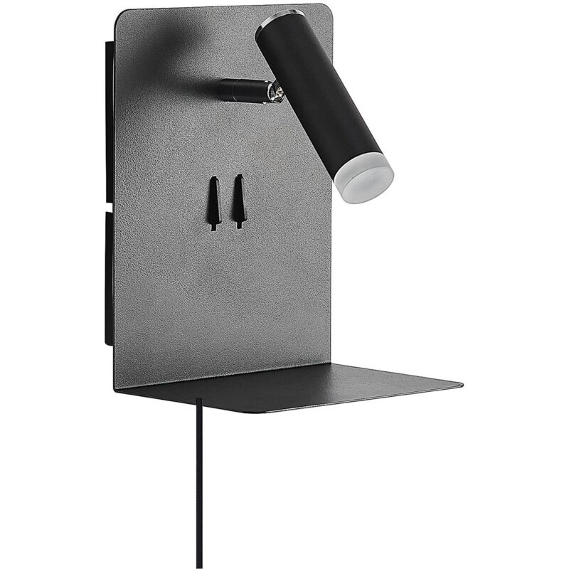 

Zavi foco de pared LED estante, USB, negro - Lucande