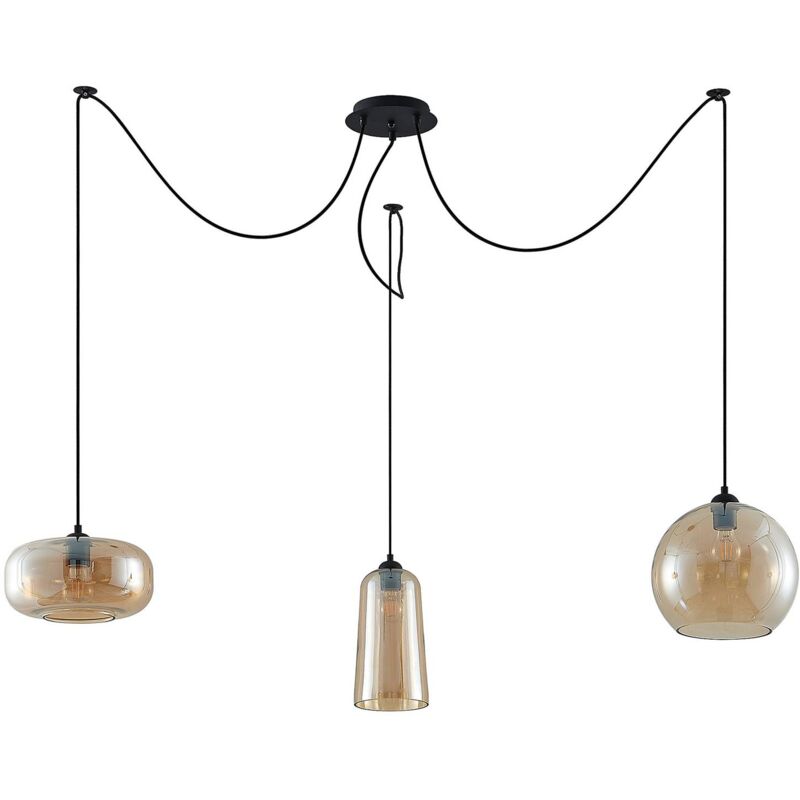 Zyli lampada a sospensione, 3 luci, ambra - nero