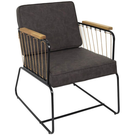 LUCAS - Fauteuil Simili Cuir Marron Foncé