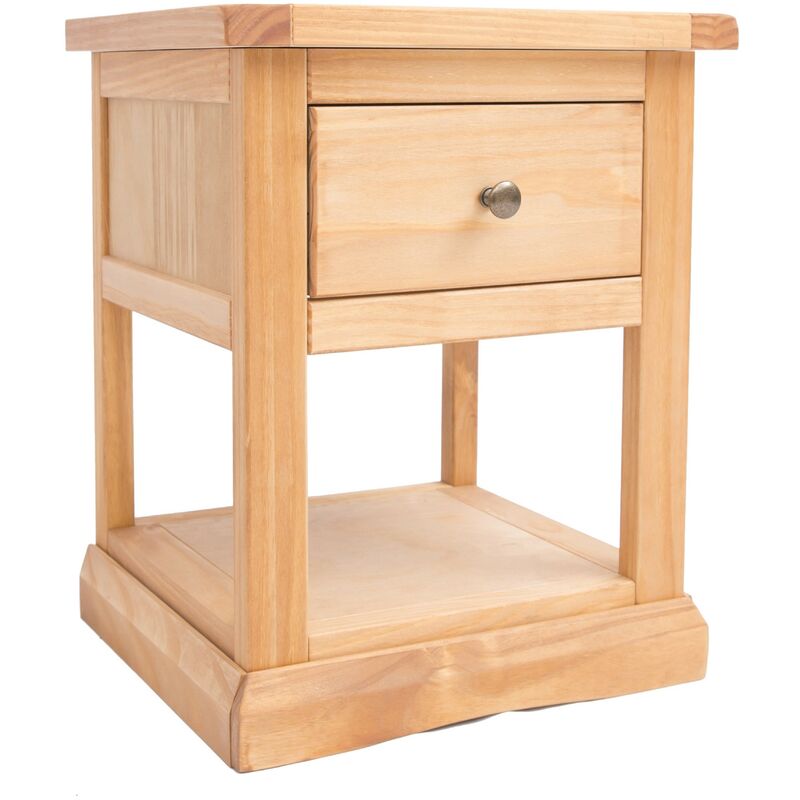 Lucca 1 Drawer Bedside Table Brass Knob - Light wood