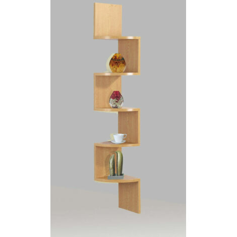 Lucca 5 Tier Wall Mounted Corner Shelf - Oak