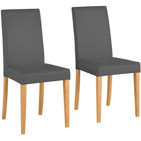 Lucca-Ensemble de 2 chaises de salle à manger en PU gris avec pieds en pin nature