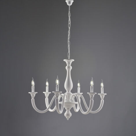 Lucca Lampadario in legno bianco shabby 6 luci 129 Ø86 BL271-6-BCO