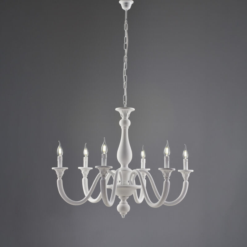 Bonetti Illumina - Lucca Lustre Shabby en bois blanc 6 lumières 129 d.86 BL271-6-BCO Bonetti Illumina - Lucca Lustre Shabby en bois blanc 6 lumières 129 d.86 BL271-6-BCO
