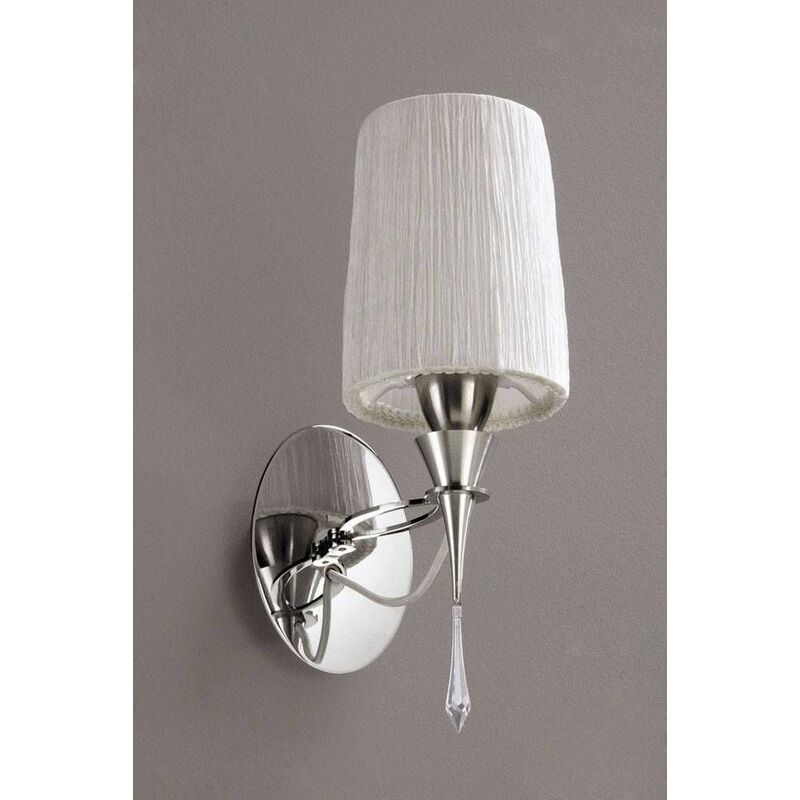 09diyas - Lucca wall light with switch 1 Bulb E27, polished chrome with white lampshade & transparent crystal