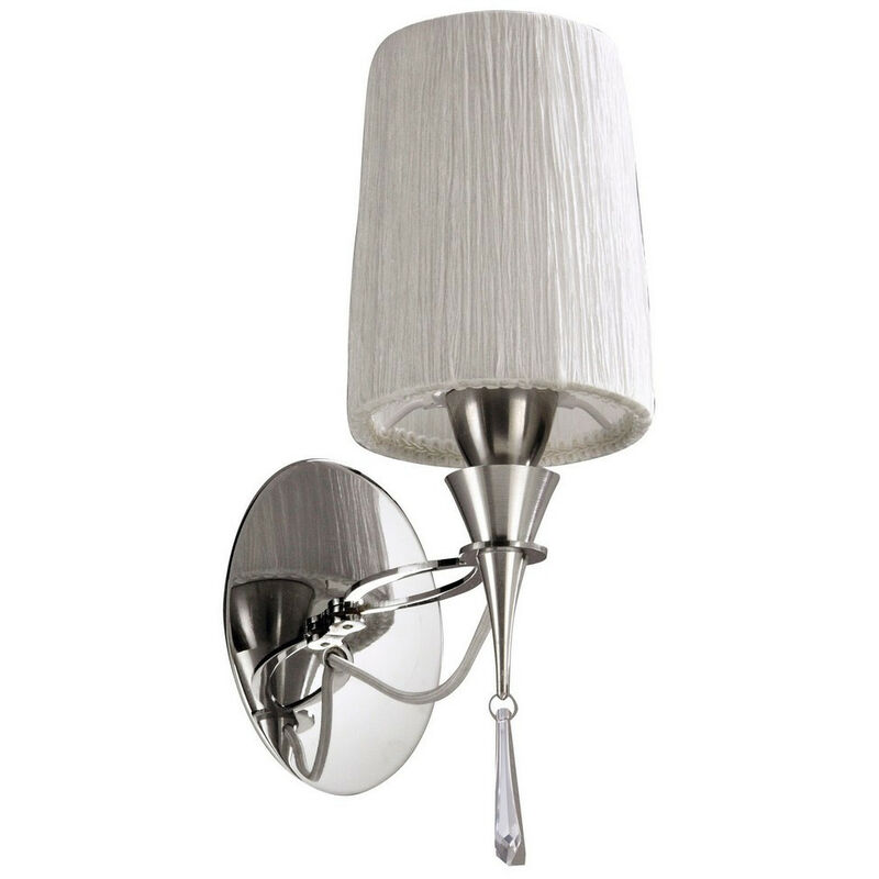 Diyas - Inspired Mantra Fusion Lucca Wall Lamp Switched 1 Light E27, Polished Chrome With White Shade & Clear Crystal