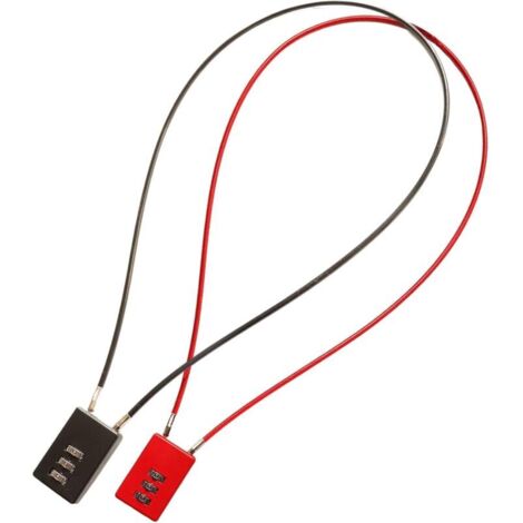 Lucchetti a cavo con combinazione a tre cifre, 50 cm, per moto, bicicletta, snowboard, sci, valigie, borse da viaggio, armadietti (rosso e nero)
