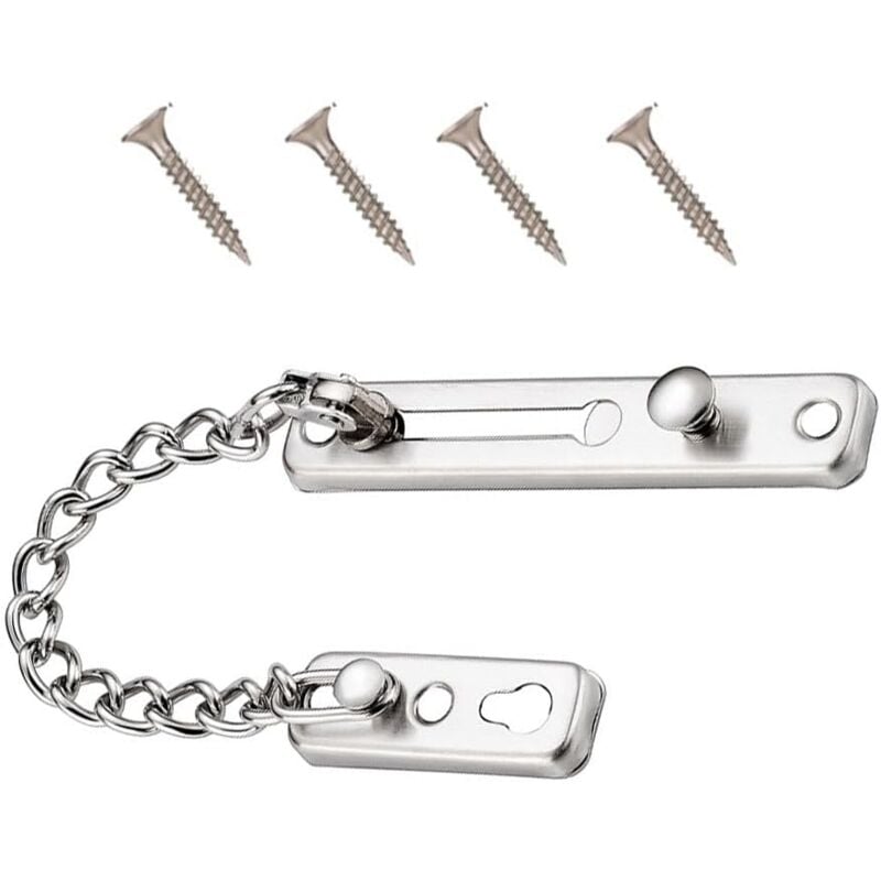Image of Lucchetto a catena per porta, protezione per porta a catena con blocco a molla antifurto, acciaio inossidabile argento opaco