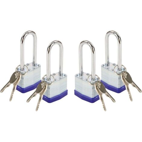 Lucchetto a chiave da 40 mm con arco lungo, robusto lucchetto in acciaio laminato per cancelli, capanni, cassette degli attrezzi e armadietti (con chiave)